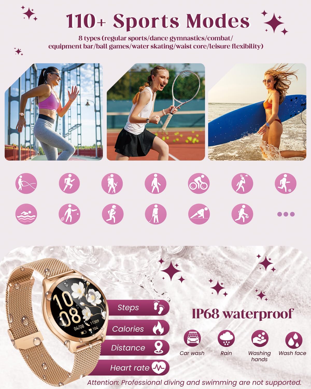 Thumbnail 4 de Women’s Smart Fitness Watch (1.27-inch) with Bluetooth Calling, Heart Rate & SpO2, IP68