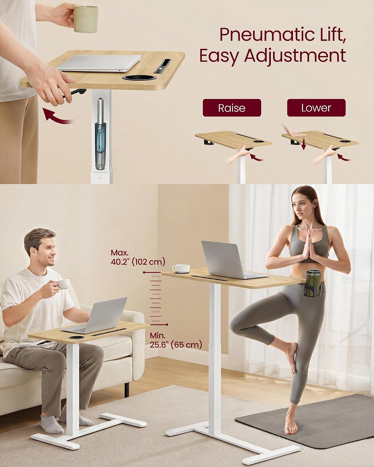 Thumbnail 3 de VASAGLE BALOK LSD600YA01 Overbed Table, Adjustable Height, Wheels, 70 x 40 cm
