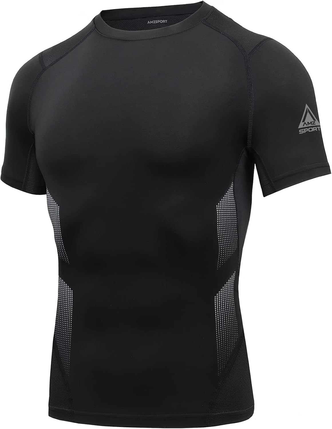 Detalle de AMZSPORT Maglietta a Compressione Uomo a Manica Corta: baselayer sportivo per corsa, ciclismo e palestra