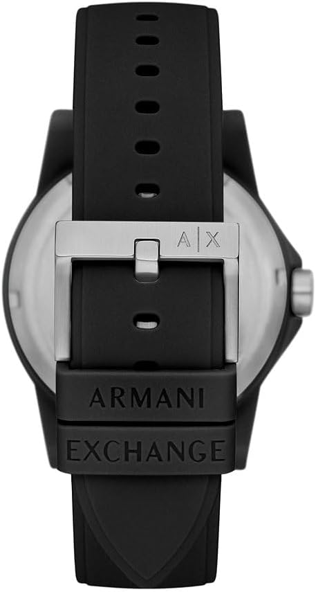 Detalle de Armani Exchange Uhr für Herren – Quarzuhren mit 44 mm Gehäuse, Silikonband