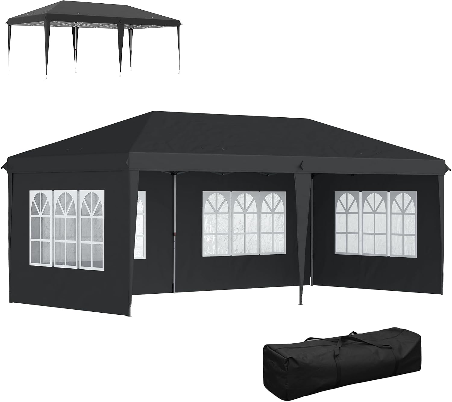 Outsunny tonnelle de jardin pop-up pliante 3 x 6 m avec 3 côtés démontables et fenêtres transparentes