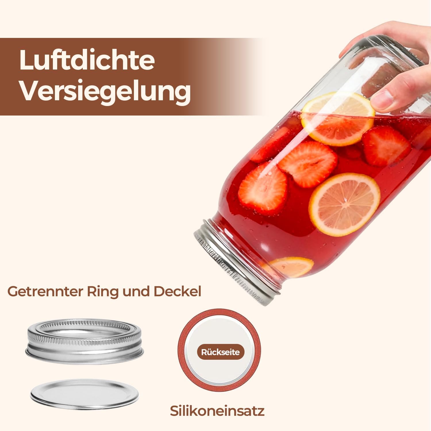 Thumbnail 2 de ComSaf Einmachglas 1920ml mit Deckel – 3er-Set Mason Jar für Fermentation, Aufbewahrung und DIY-Projekte