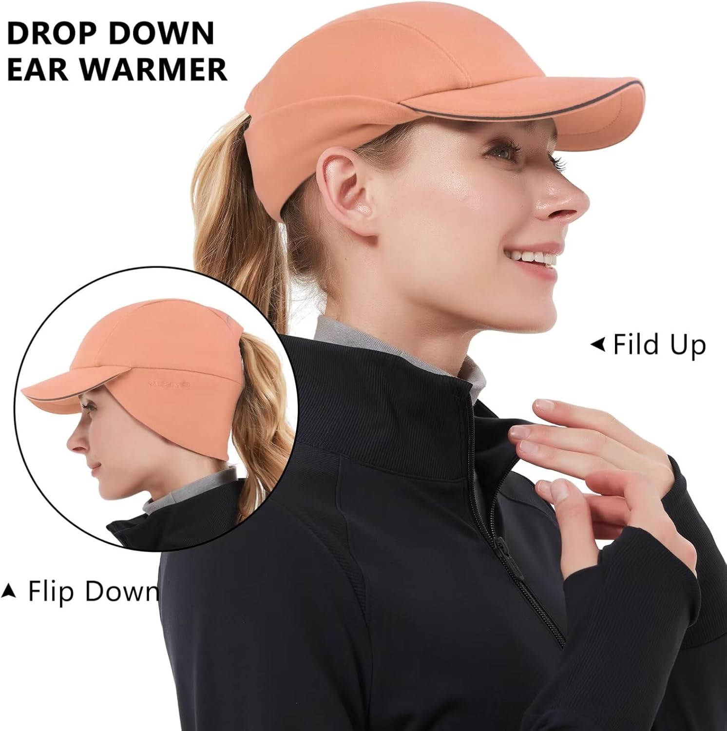Detalle de GADIEMKENSD Frauen Winter Reflektierende Fleece Ponytail-Mütze mit Drop-Down Ohrenwärmer