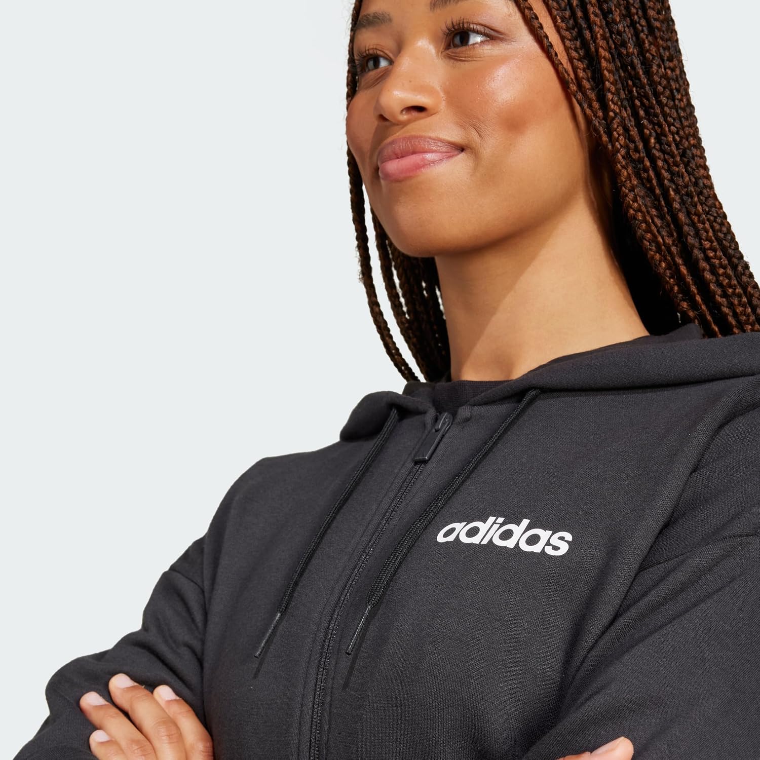 Detalle 2 de adidas Essentials Linear bluza z kapturem French Terry na zamek błyskawiczny