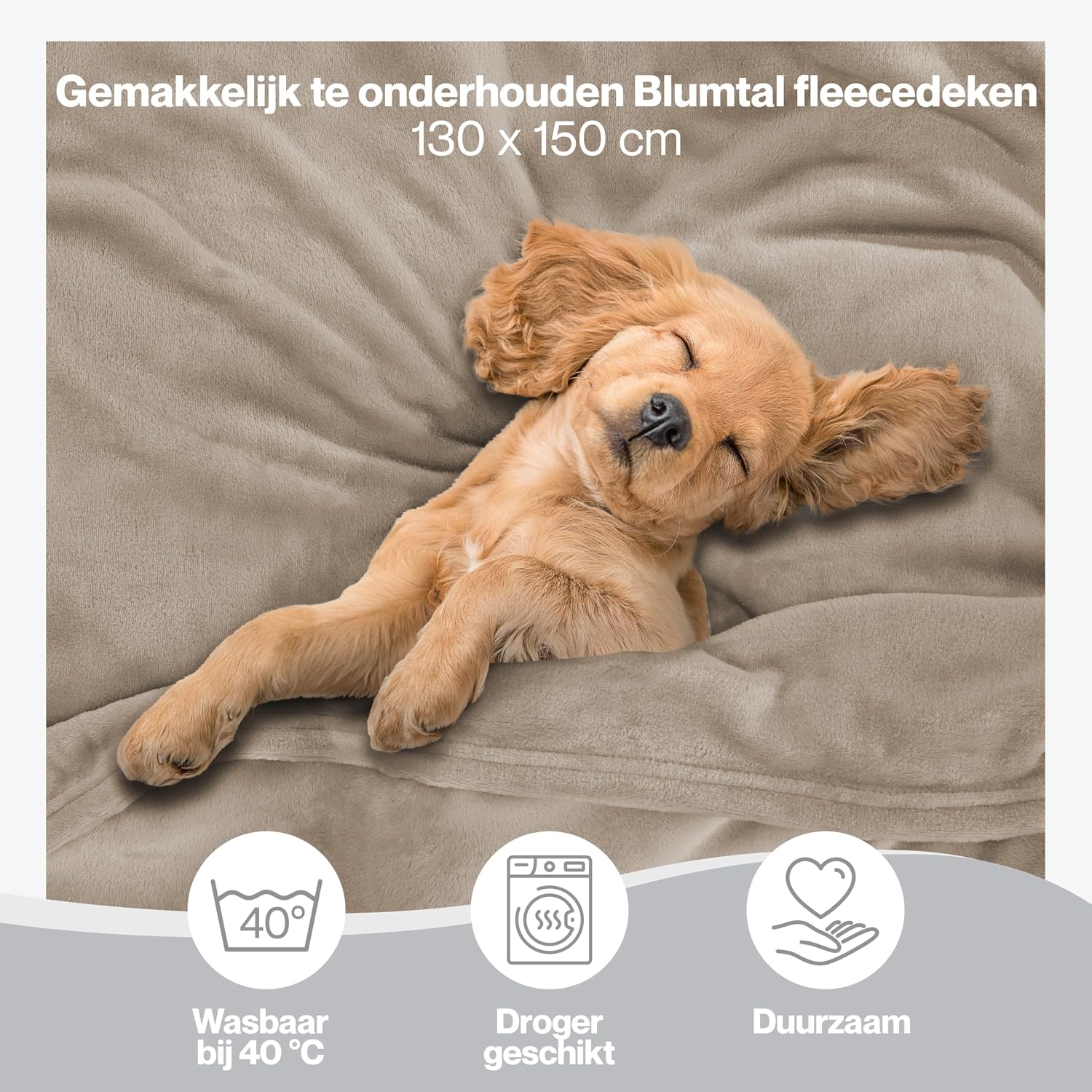 Detalle de Blumtal EB0055 fleece deken 130 x 150 cm, taupe microvezel