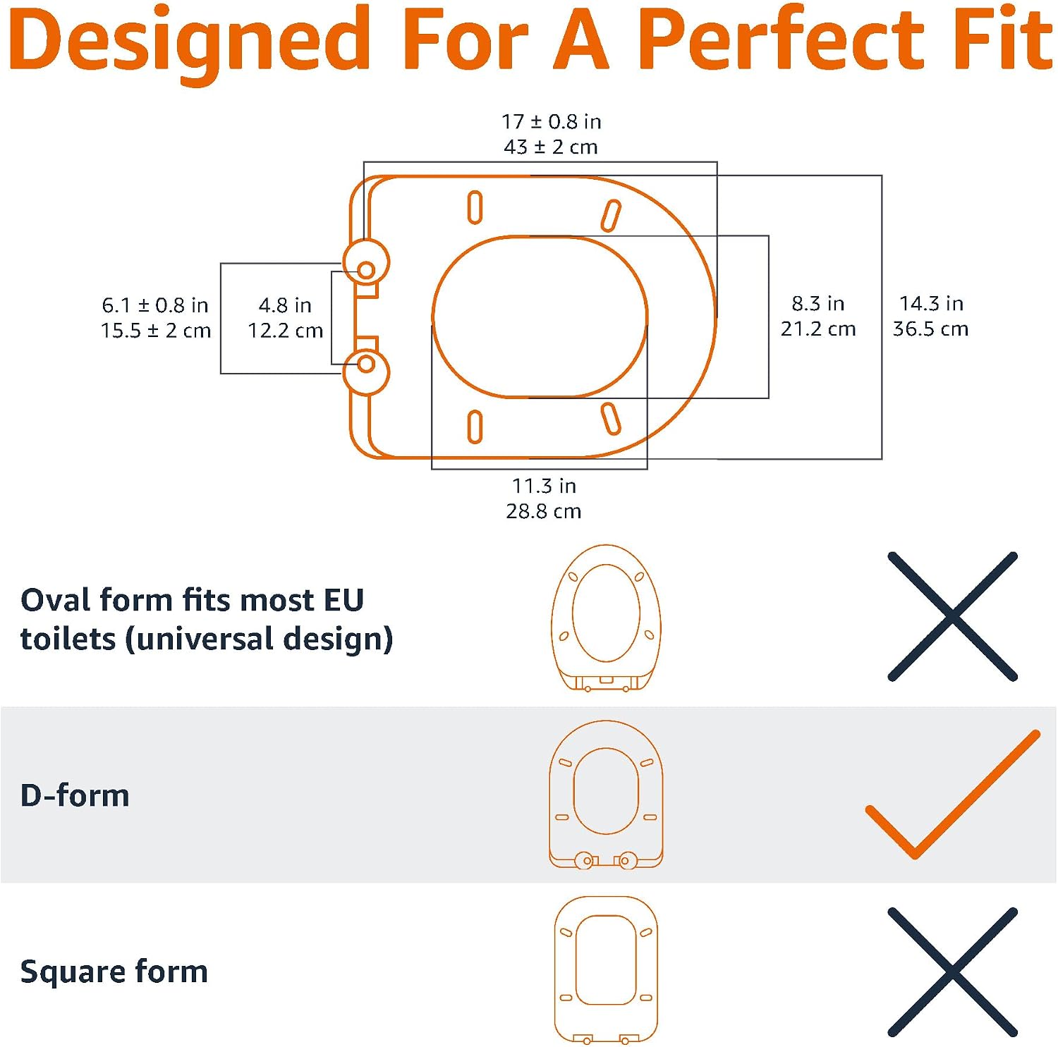 Thumbnail 2 de Amazon Basics D-Shape Urea Toilet Seat with Soft-Close Hinges (Matt Finish) – 36.5 x 43 cm