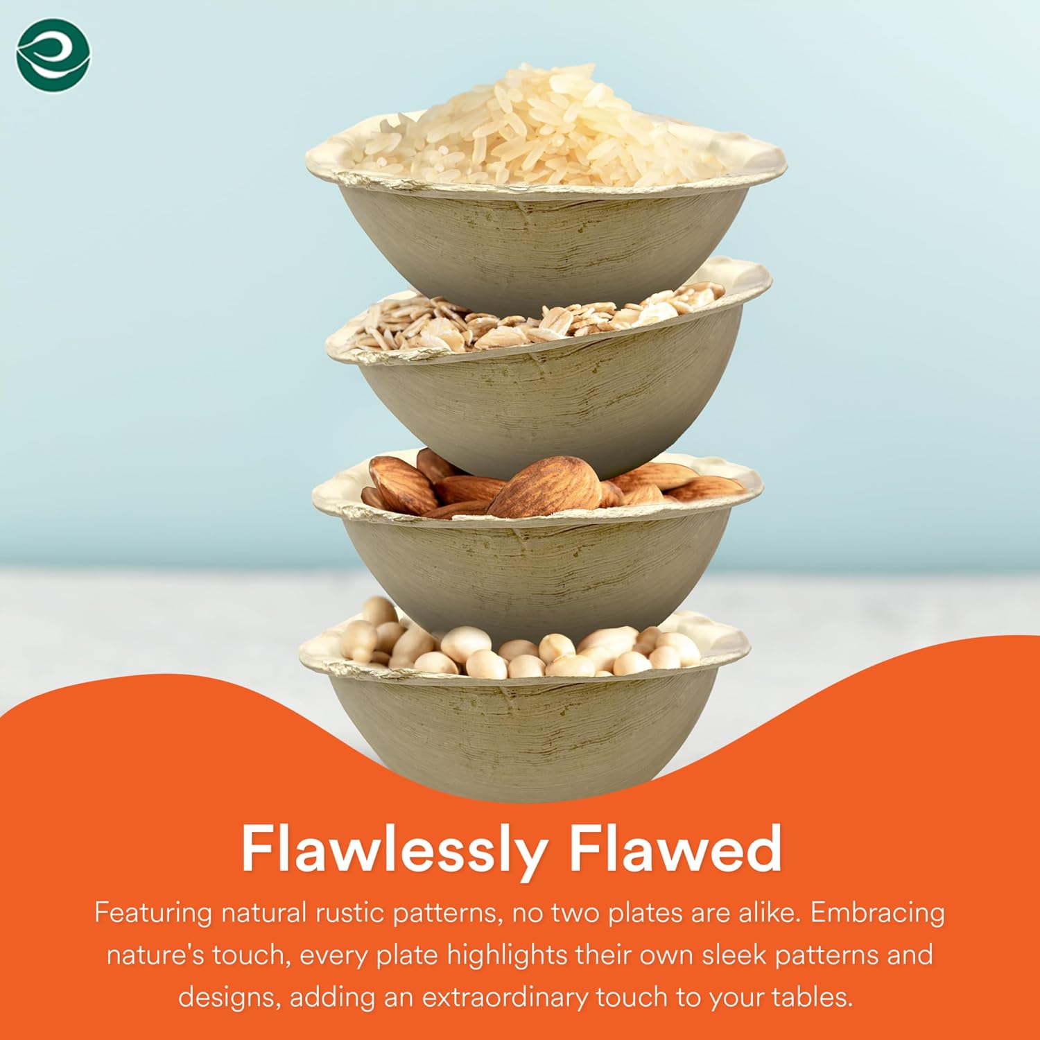 Detalle de ECO SOUL 50 Disposable Palm Leaf Bowls, 6 inch (16oz / 475ml) compostable round bamboo-style bowls