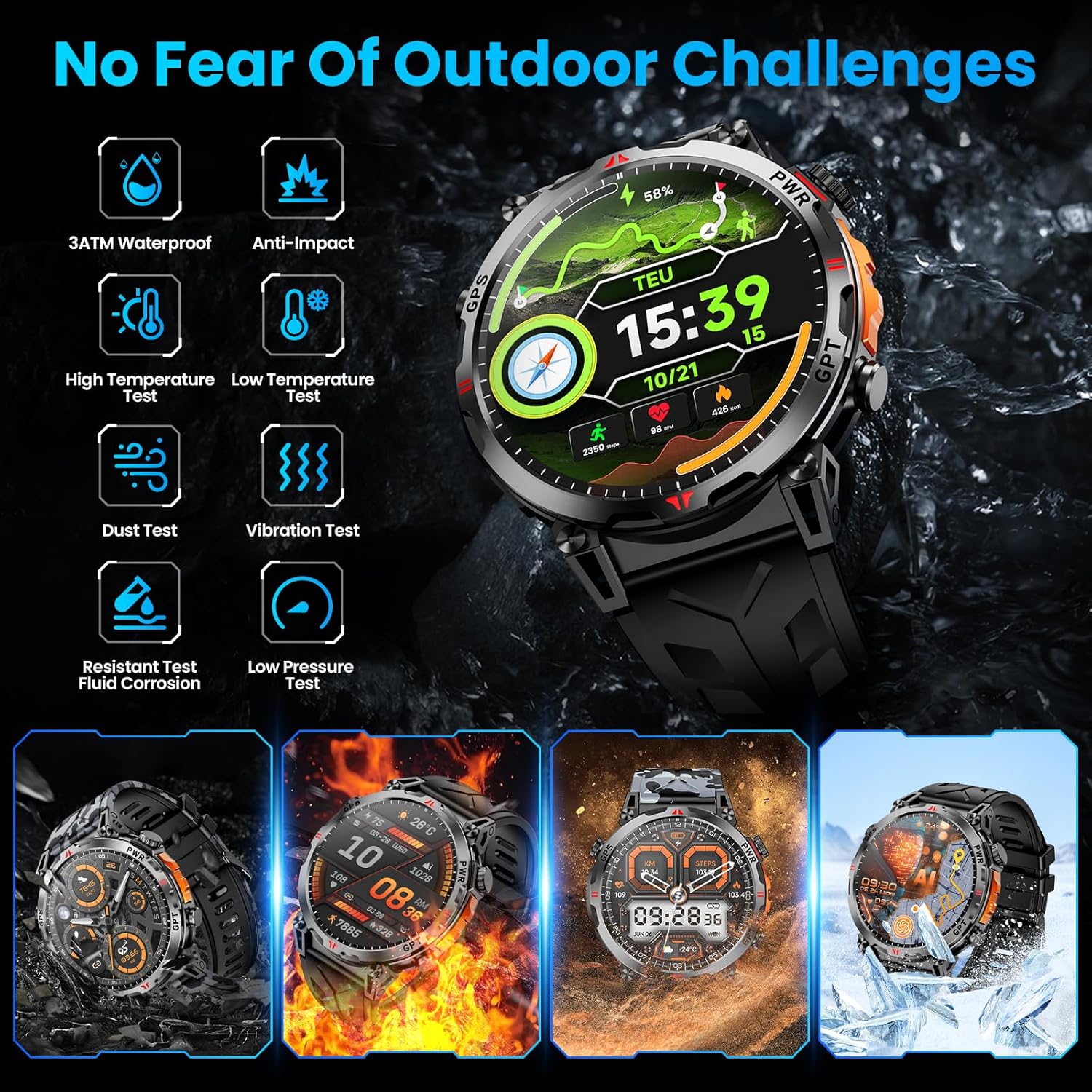 Thumbnail 6 de Military GPS Smartwatch with 1.56" AMOLED, GPT Voice Assistant, Android & iOS compatible