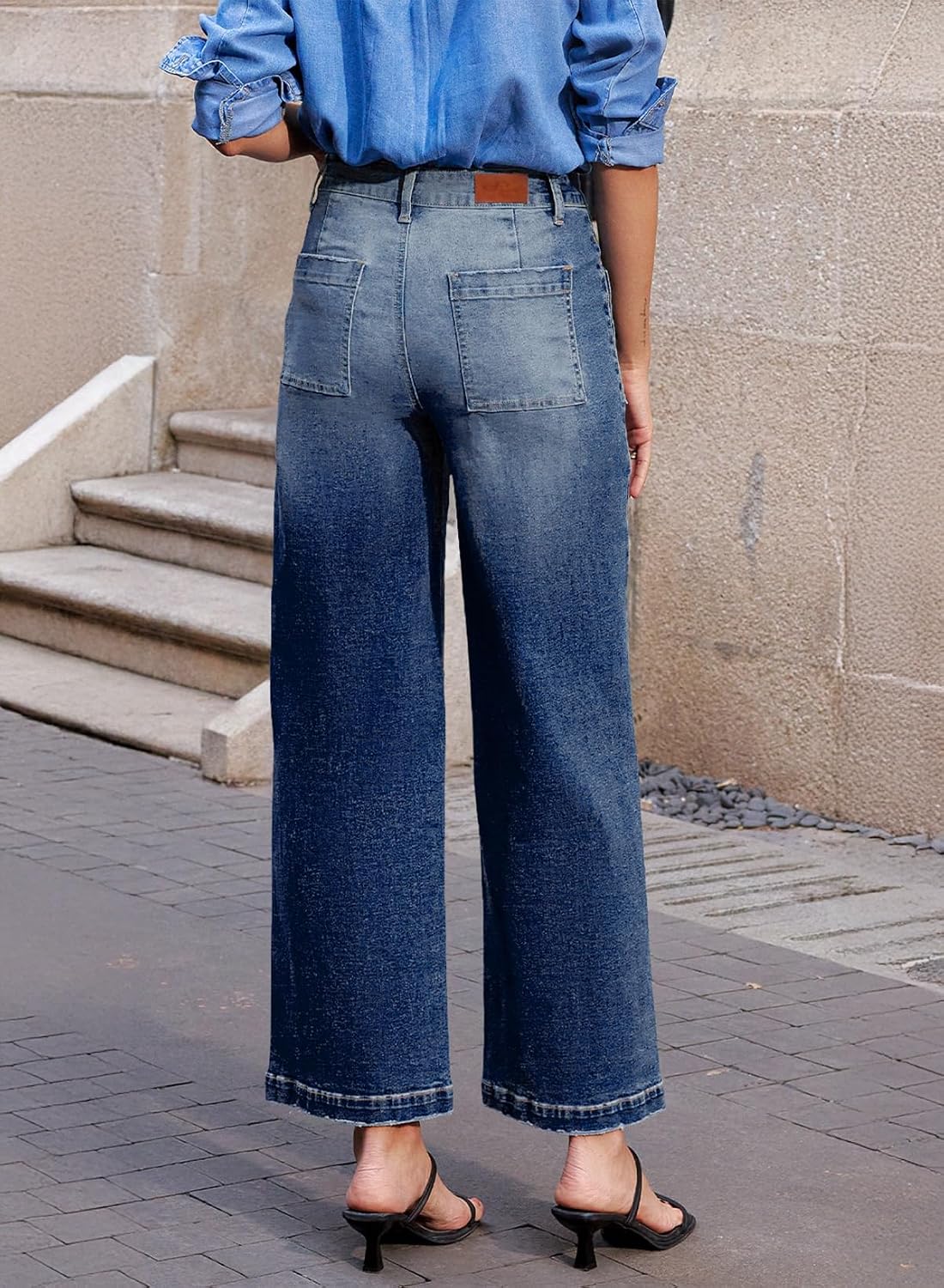 Detalle de Sidefeel Women's Zimbaplatinum Ankle Wide-Leg Stretch Jeans