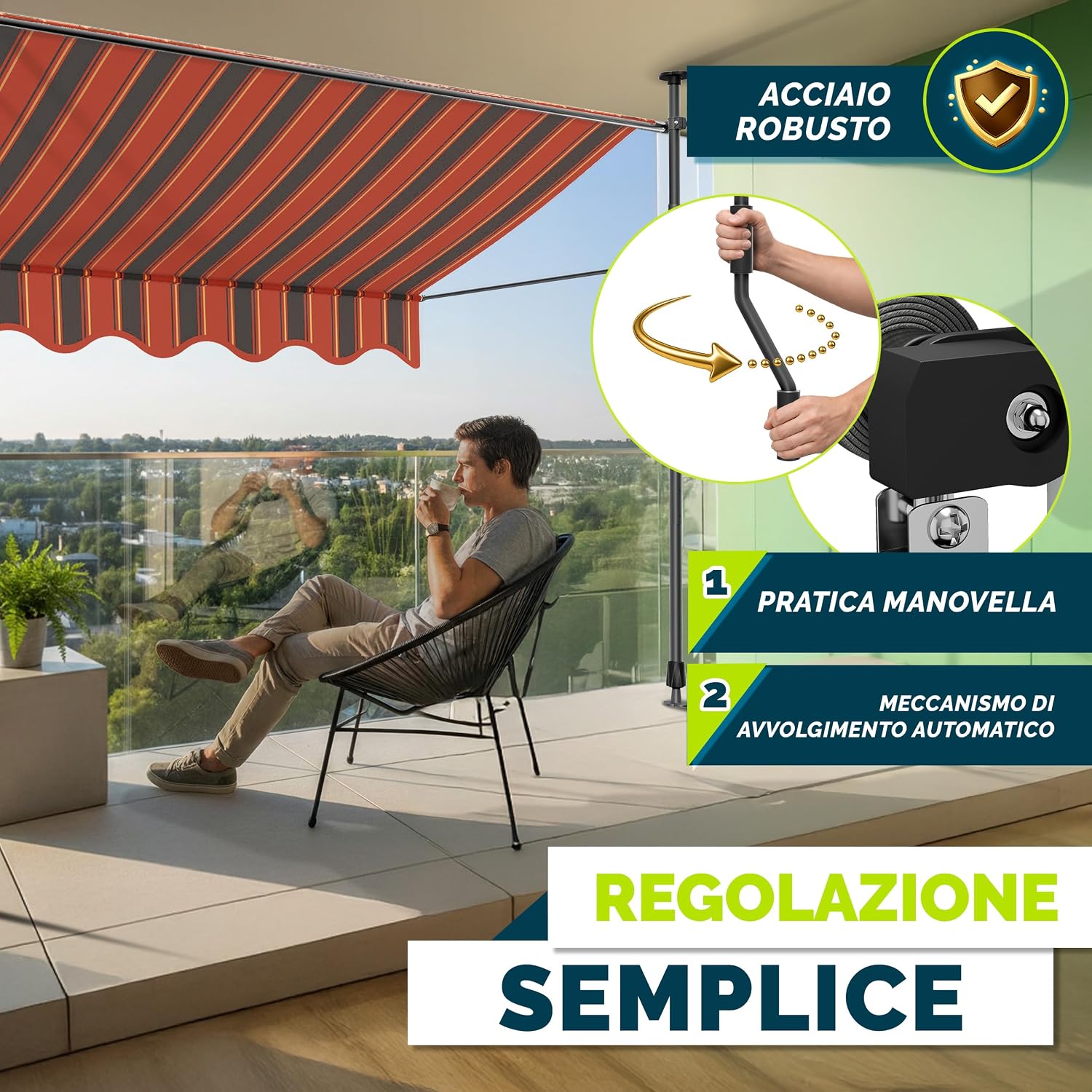 Detalle de Tillvex Tenda da Sole a Bracci con Manovella: protezione solare esterna facile da montare, regolabile e resistente