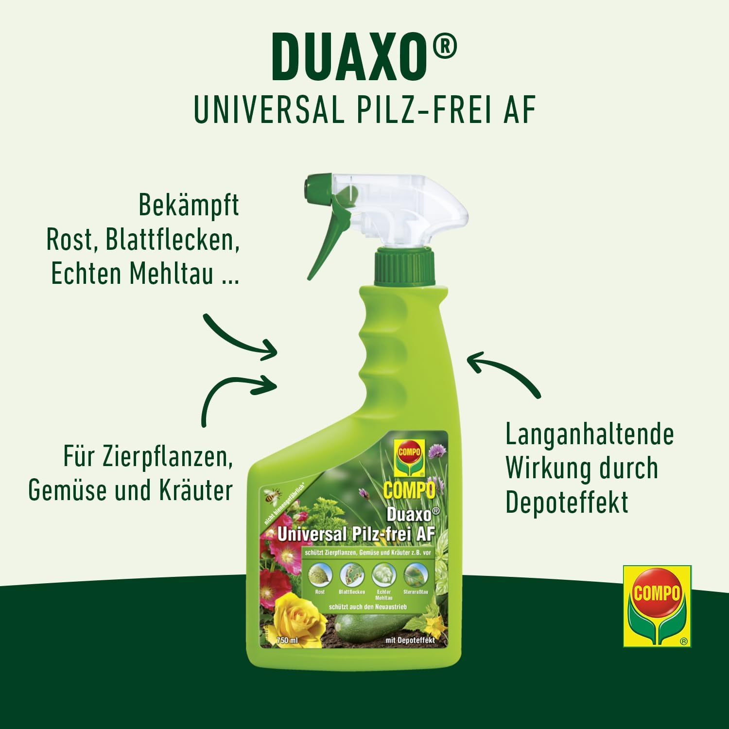 Detalle 2 de Compo Duaxo Universal Pilz-frei AF – Anwendungsfertiges Fungizid-Spray für Zierpflanzen, Kräuter und Gemüse (750 ml)