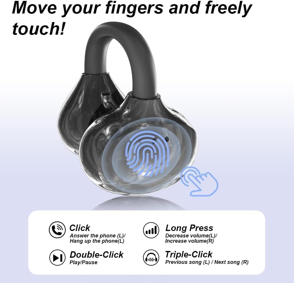 Thumbnail 6 de Caijin Clip-on Open-Ear Bluetooth-Kopfhörer (Bluetooth 6.0) – bis zu 60 Stunden Akku, Clip-Design in Schwarz