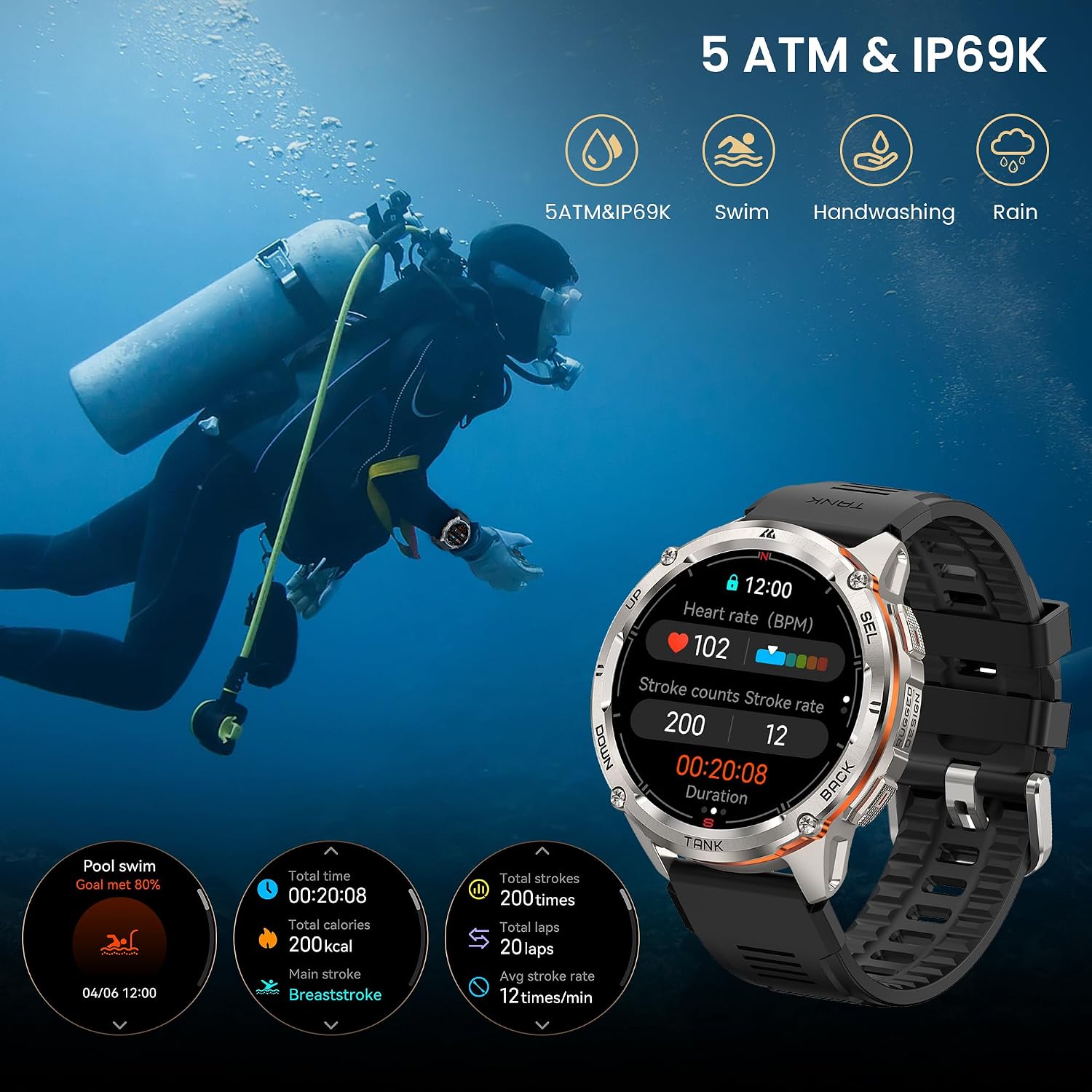 Detalle 2 de KOSPET TANK T3 Ultra 2 GPS Smart Watch for Men: Robust, feature-packed wearable