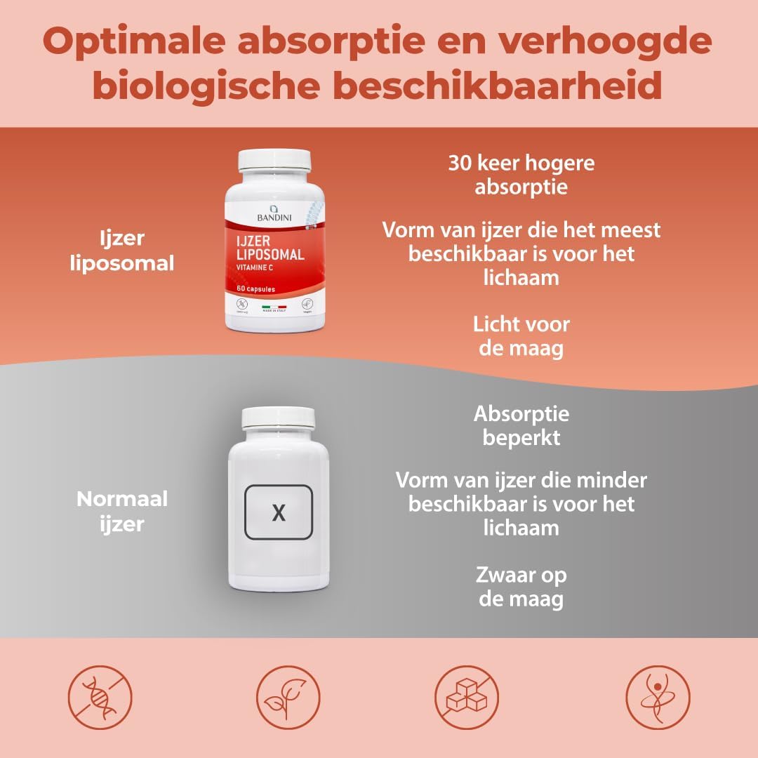 Detalle de BANDINI Liposomaal IJzercomplex 30 mg, met vitamine C, B12, B6, A en foliumzuur