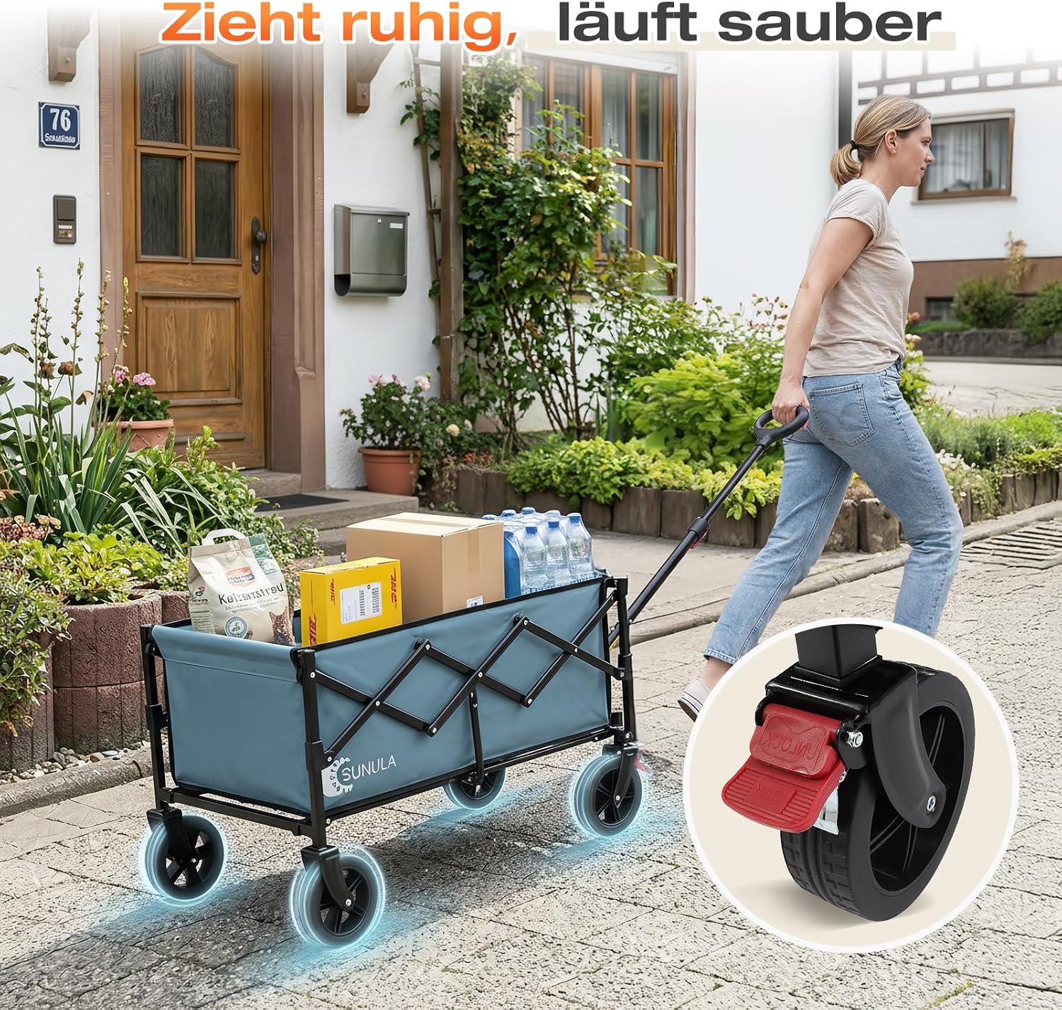 Detalle de SUNULA Faltbarer Bollerwagen 80L/100kg – kompakt, faltbar, blau