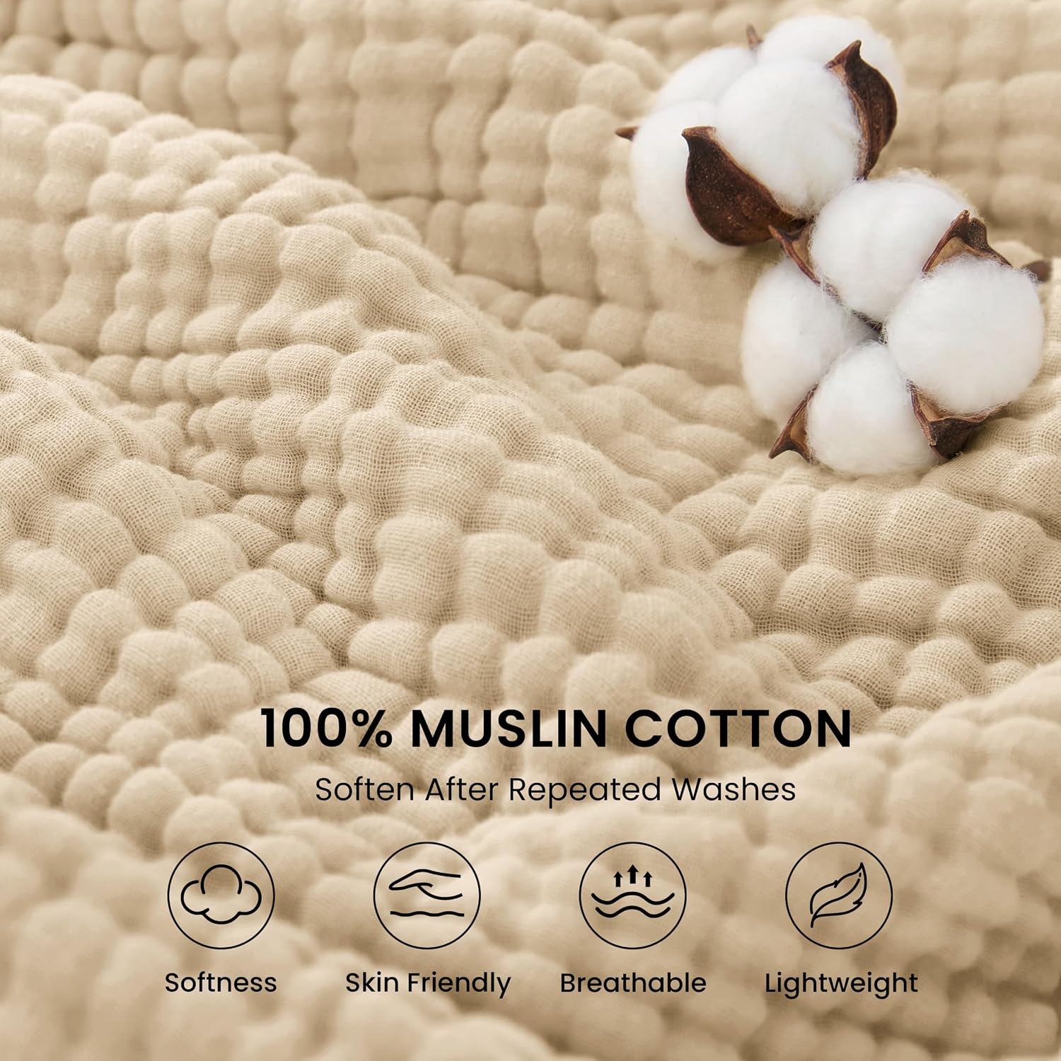 Detalle de Love's cabin Cotton Muslin Blanket, King Size
