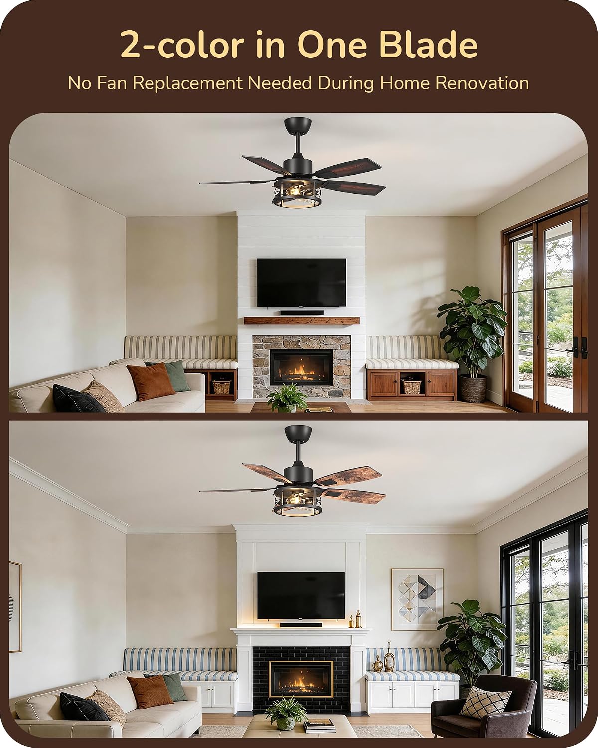 Thumbnail 6 de EDISHINE HCFM08D 42-inch Farmhouse Ceiling Fan with Light, Remote and Reversible DC Motor