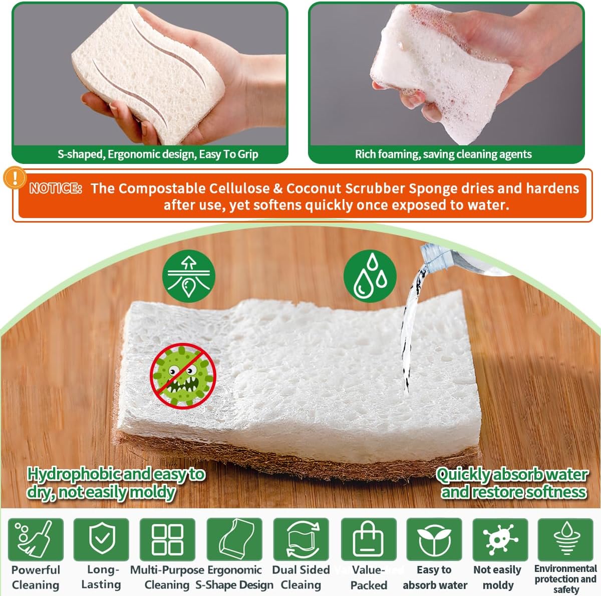 Thumbnail 1 de Sponges Kitchen Natural Dish Sponge – Plant-Based, Biodegradable & Compostable (Pack of 12)
