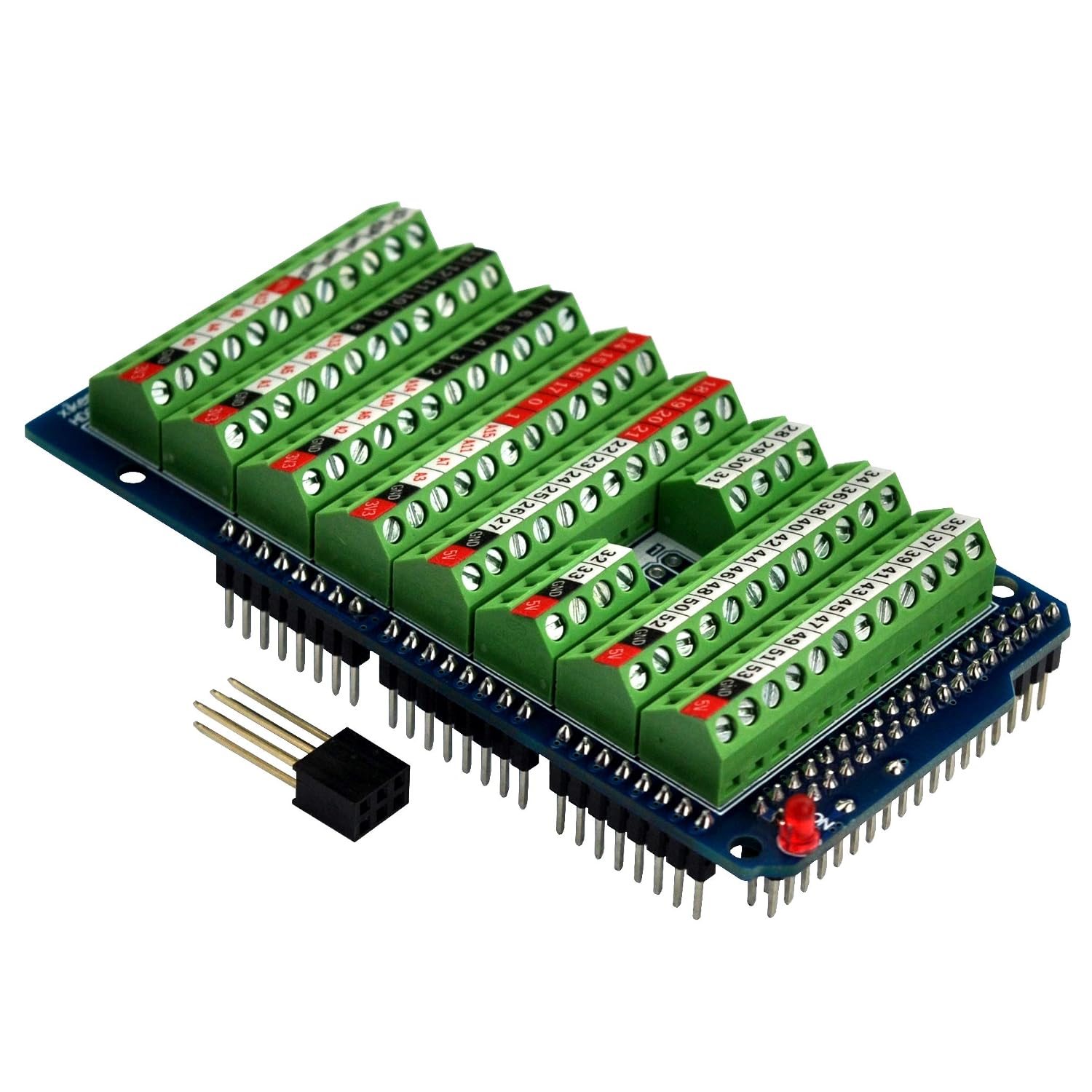 Detalle de HCDC HD025 Arduino MEGA-2560 R3用ねじ端子台ブレークアウトシールド、3.5mmピッチ・電源LED付き