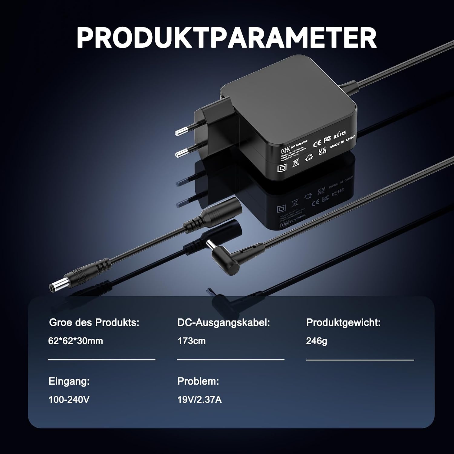 Detalle 1 de Asus 45W Laptop Netzteil 19V 2.37A