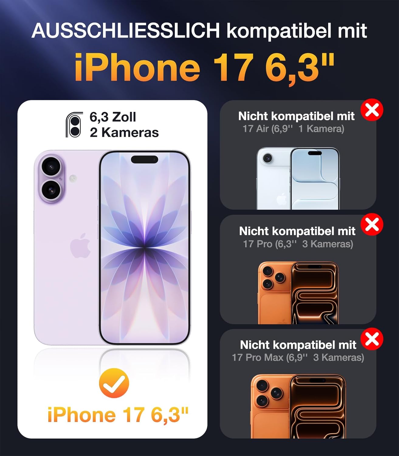 Thumbnail 6 de Diaclara iPhone 17 Hülle mit MagSafe – 360° Militärschutz inkl. Displayschutzfolie, Violett