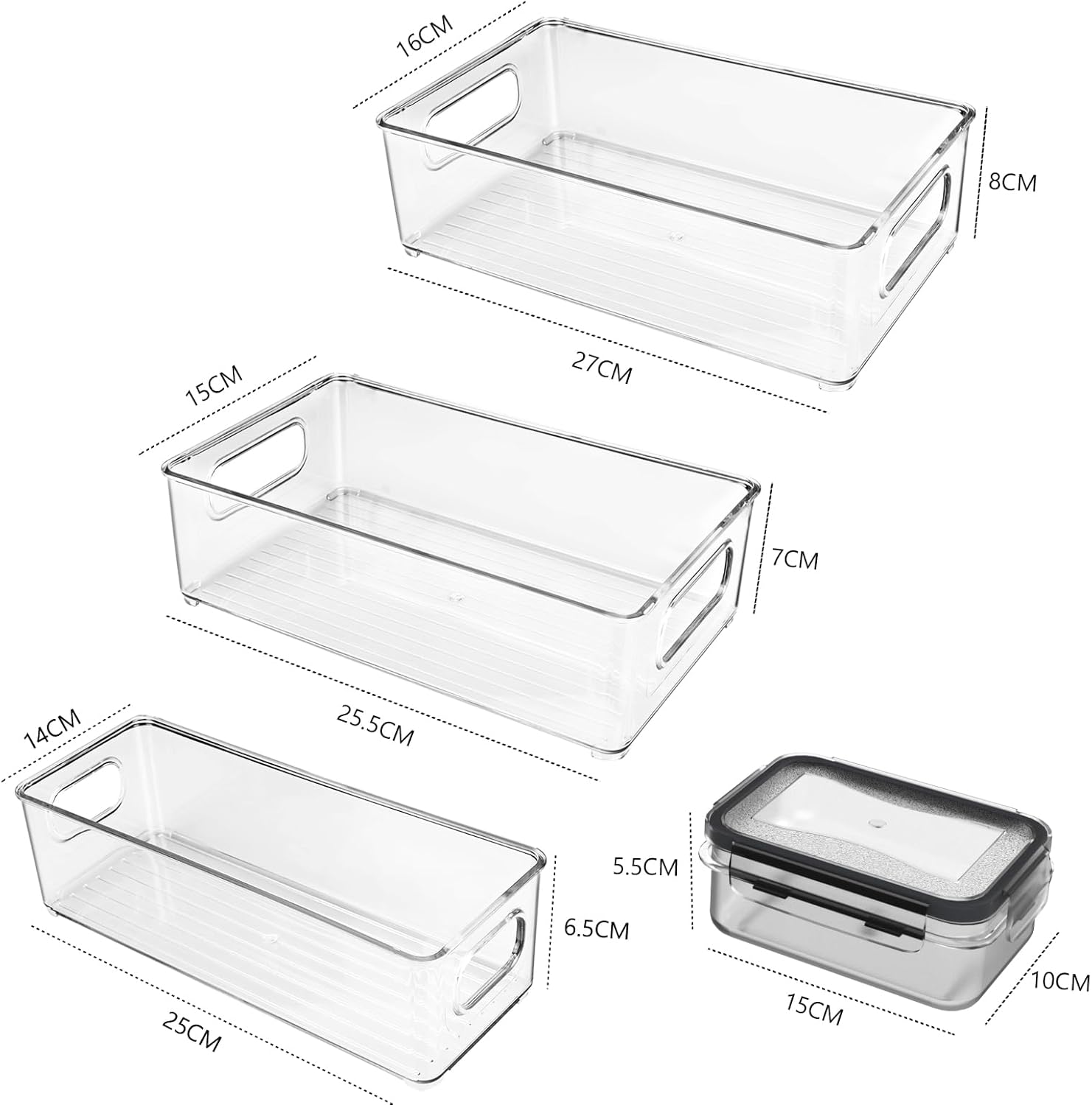 Thumbnail 4 de Diwoker Kühlschrank Organizer stapelbar (8er Set) – transparente Aufbewahrungsboxen mit Griff