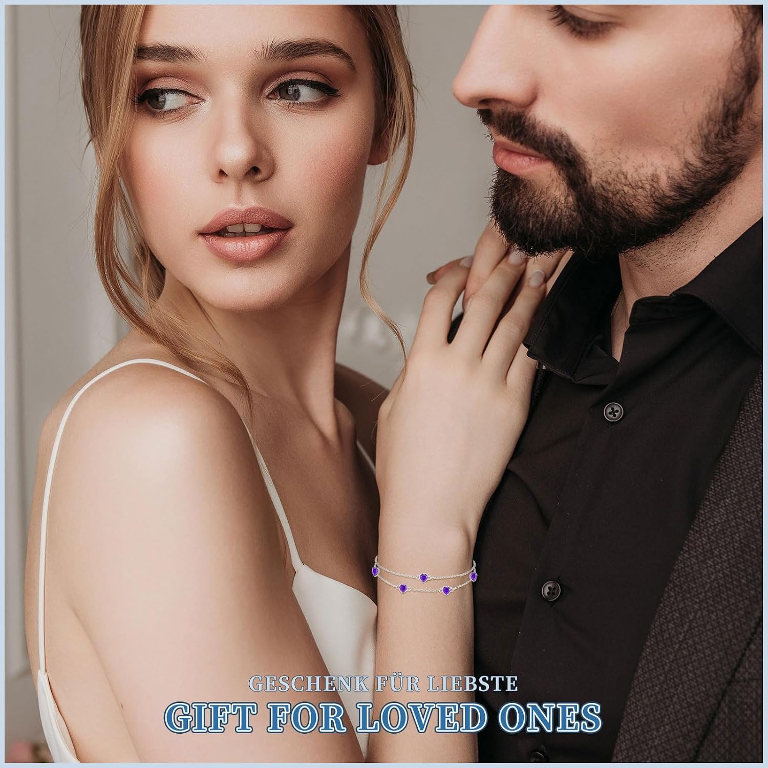 Detalle de Miss Chipmunk Geburtsstein Armband 925er Sterlingsilber – Herz-Doppelarmband mit Geburtsstein