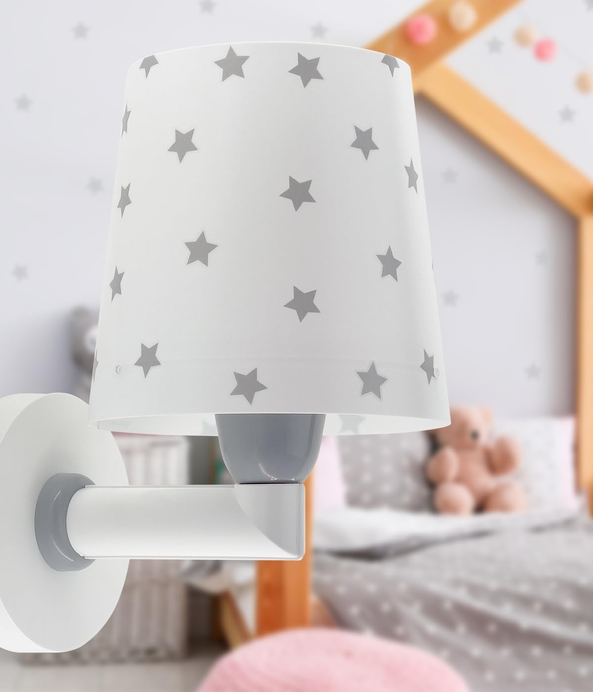 Detalle 2 de Dalber Kinder Wandlampe Star Light – Sterne Weiß/Grau, E27, 1x15W, inkl. Kabeloption, Glühbirne nicht enthalten