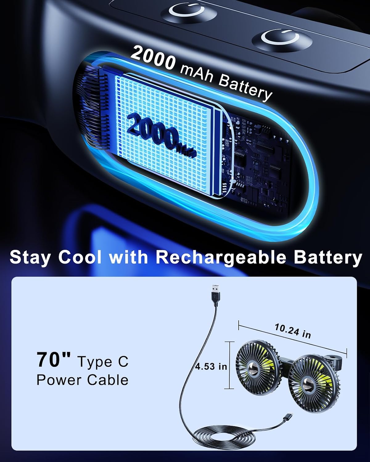 Detalle de Nauttxon Battery Fan for Car Backseat with 360° Rotatable 3 Speed