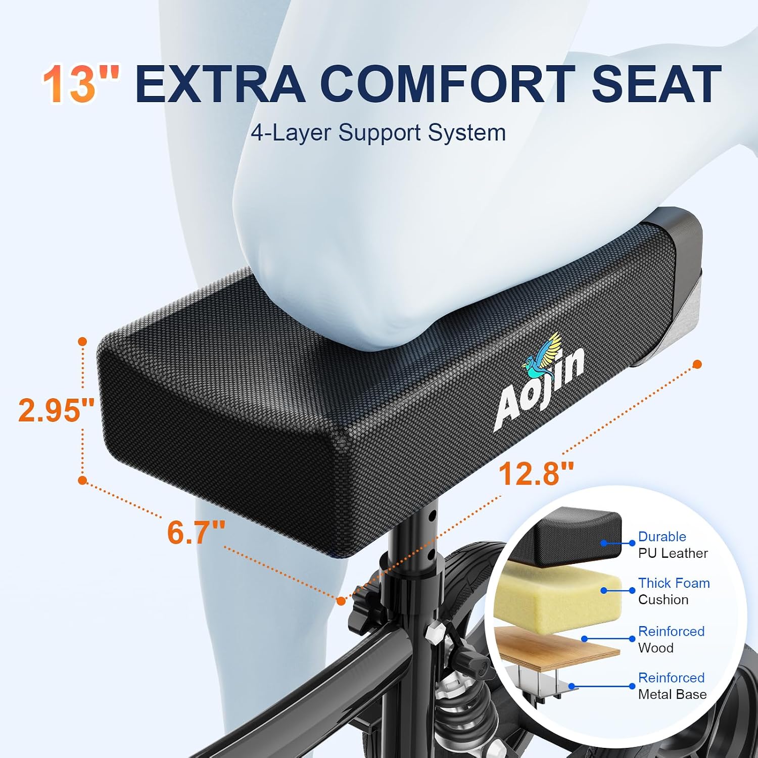Thumbnail 4 de Aojin WB-2201-BLACK-S Knee Scooter, 8-Inch Wheels, Dual Brakes