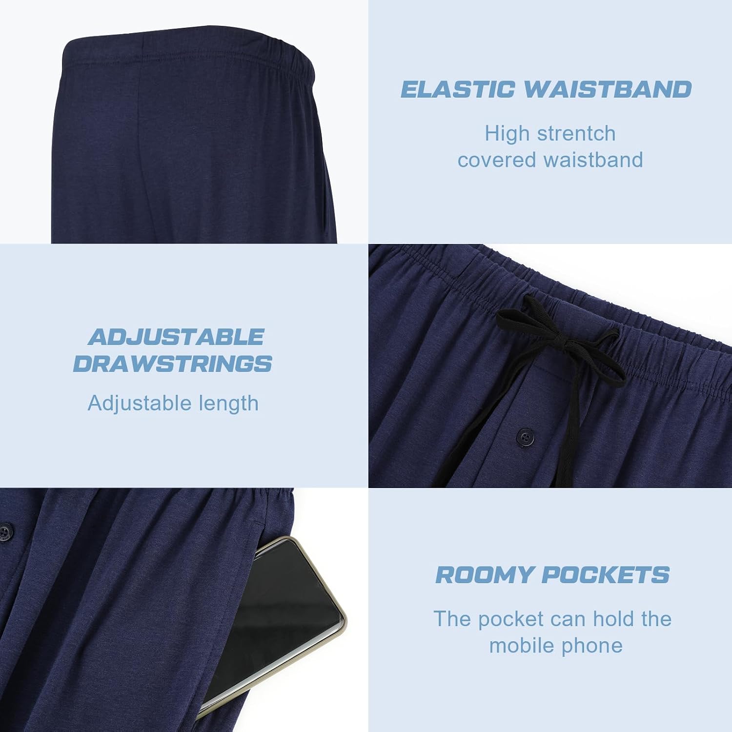 Detalle de BAMBOO COOL Mens Pajama Pants Sleep Lounge Bottoms | 2 Pack
