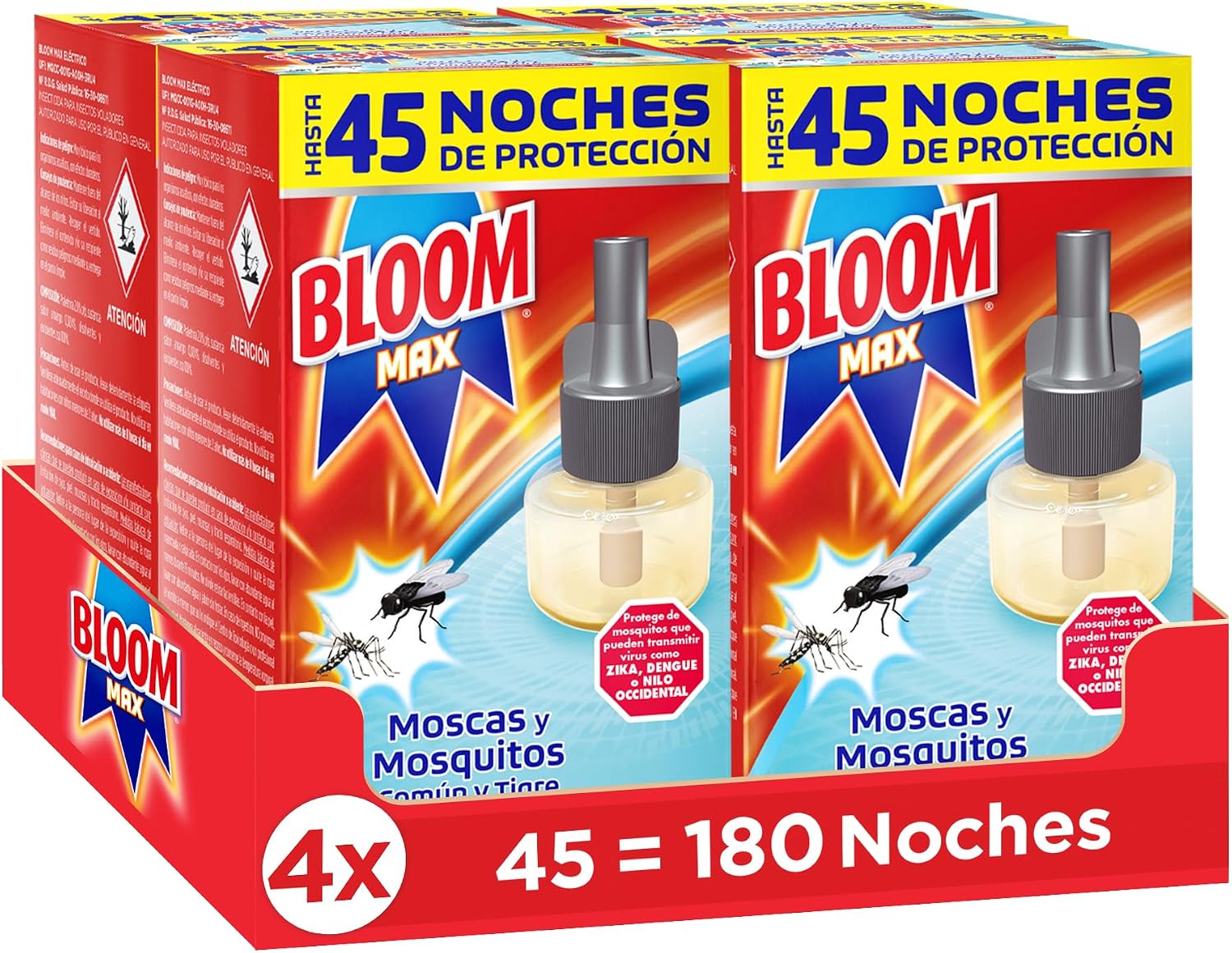 Thumbnail 1 de Bloom Líquido Recambio (pack 4) para insecticida eléctrico: protección 6 en 1 sin perfume para mosquitos común y tigre