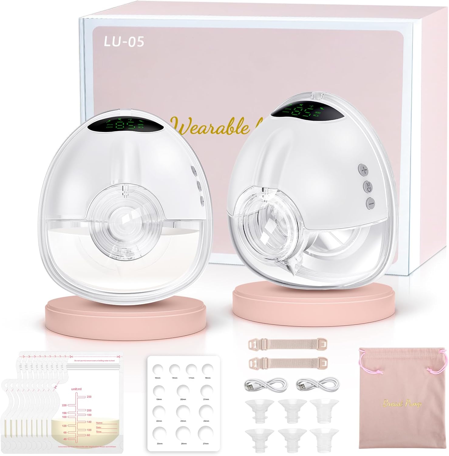 Lulia Wearable Hands Free Breast Pump with 4 Modes, 9 Levels & 6oz Large Capacity (17/19/21/24mm flanges included)