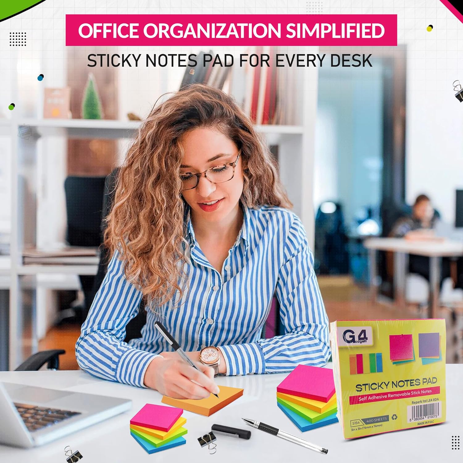 Detalle 2 de G4GADGET 800pcs Sticky Notes 75x75mm – 2 Cube (10 Pads of 80 Sheets) in 5 Colours