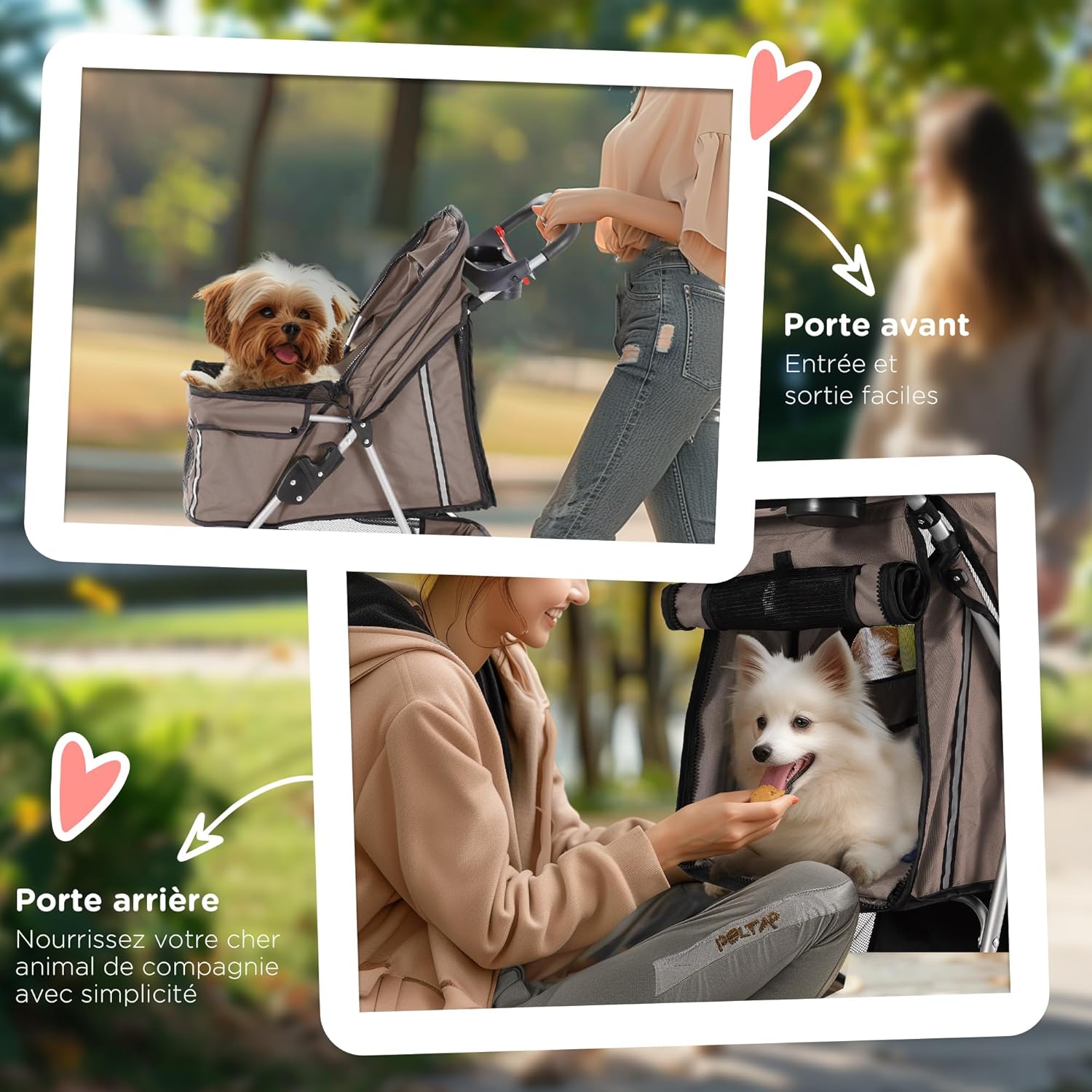 Thumbnail 6 de PawHut Poussette buggy pliable pour animaux – chariot chien chat, 75 x 45 x 97 cm, marron