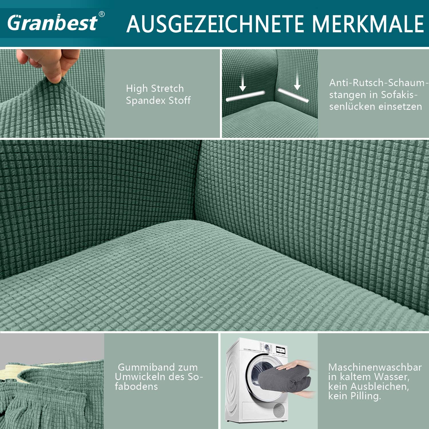 Detalle de Granbest Copridivano altamente elasticizzato, jacquard – 3 posti sabbia