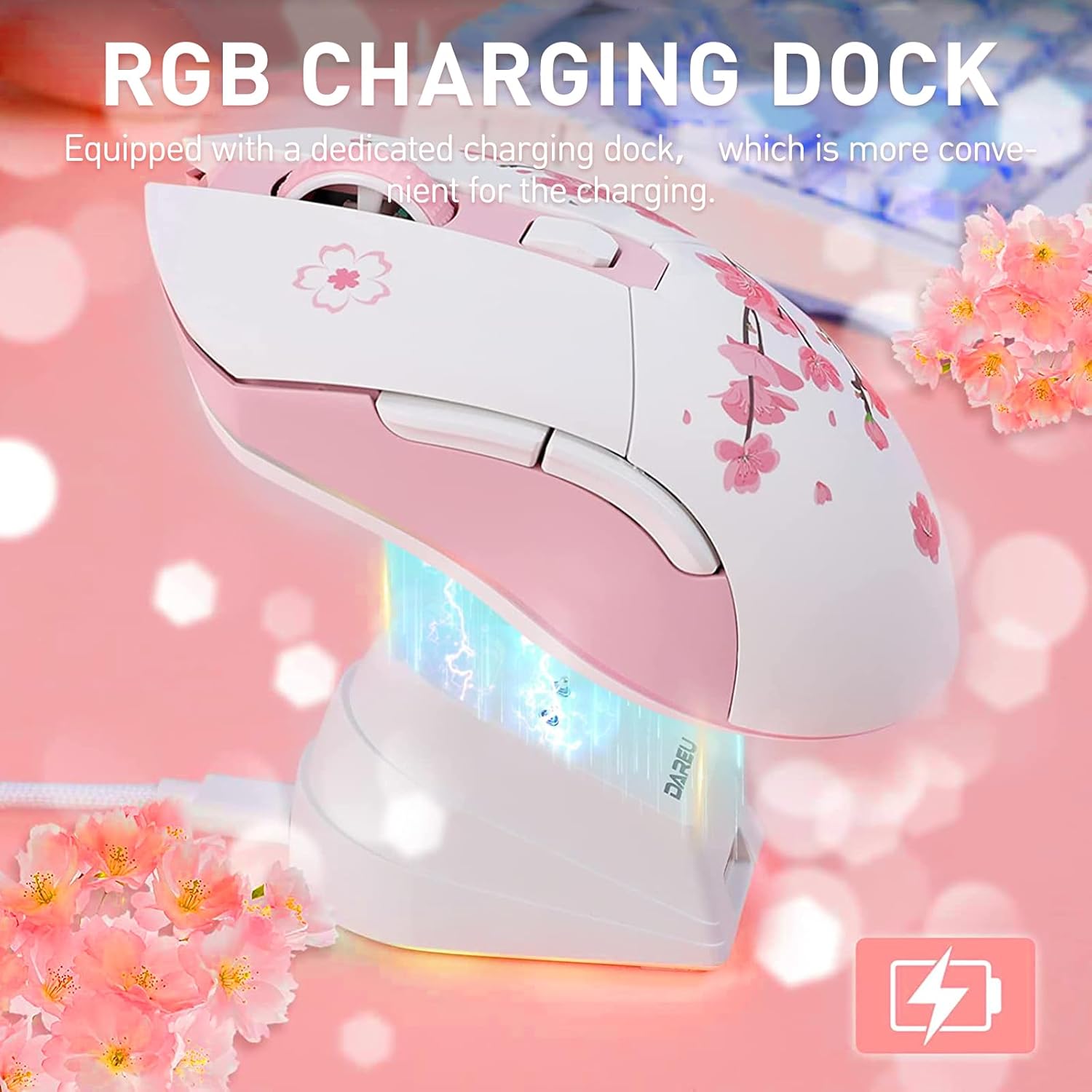 Thumbnail 5 de DAREU Sakura Pink Wireless Gaming Mouse 12K DPI