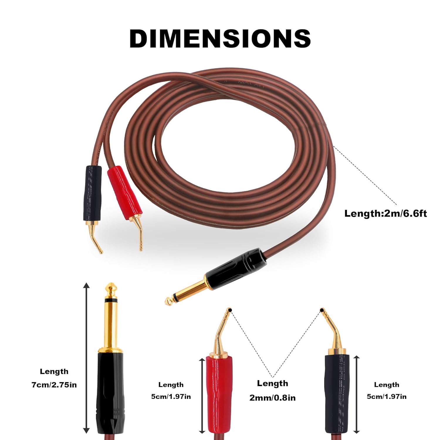 Detalle 2 de YARCHONN 1/4 TS to Banana Pin Type Plug Speaker Cable — 2M (6.6FT), Premium OFC Audio Cord