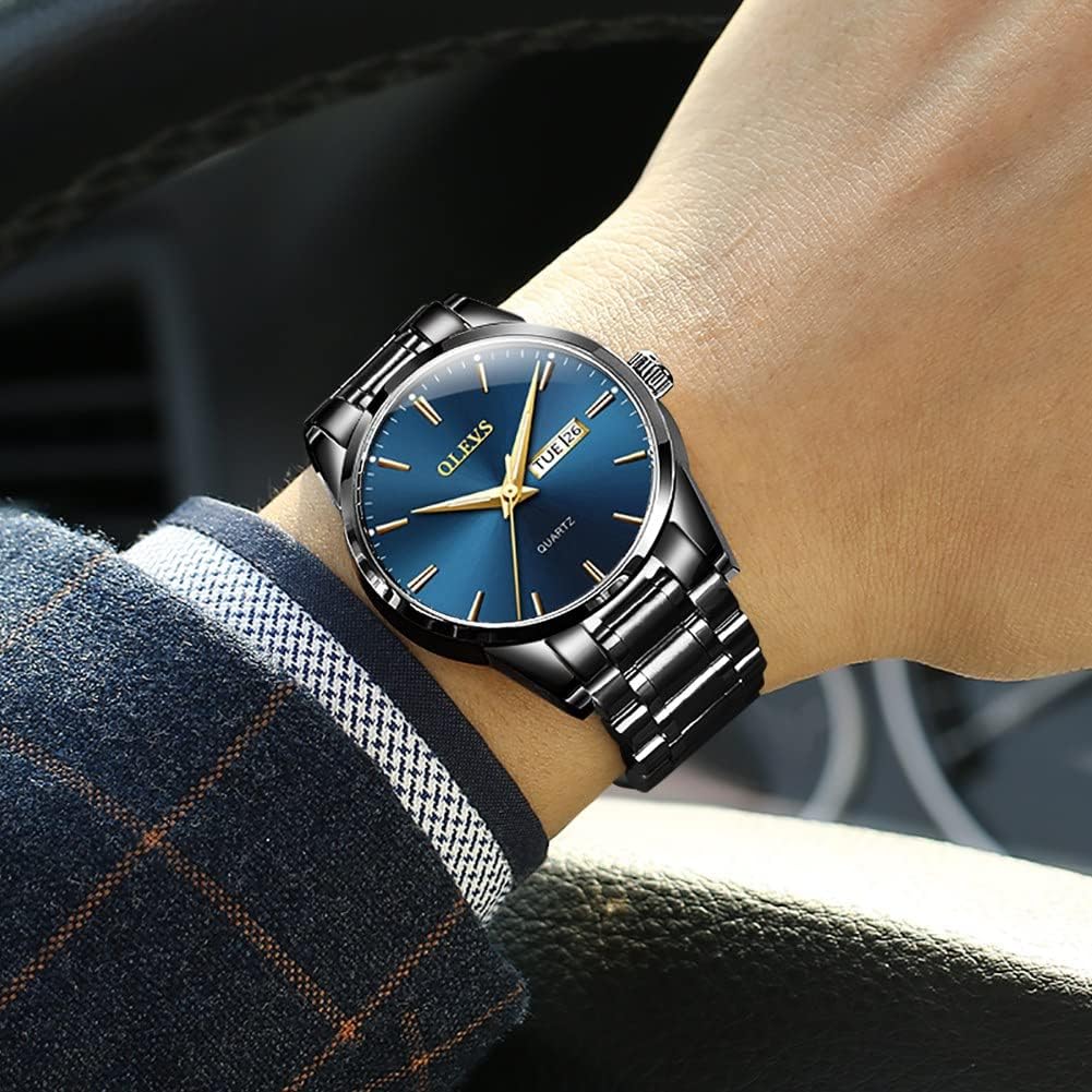 Thumbnail 3 de OLEVS Herrenuhr Goldene Schwarz Edelstahlarmband 40 mm