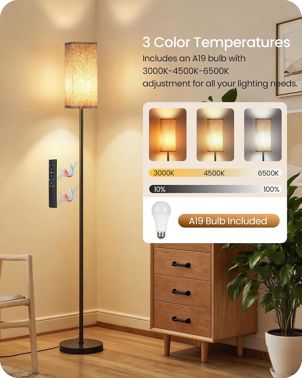 Detalle de GOEBLESON BP-F004S 64.2-Inch Dimmable Floor Lamp with Remote