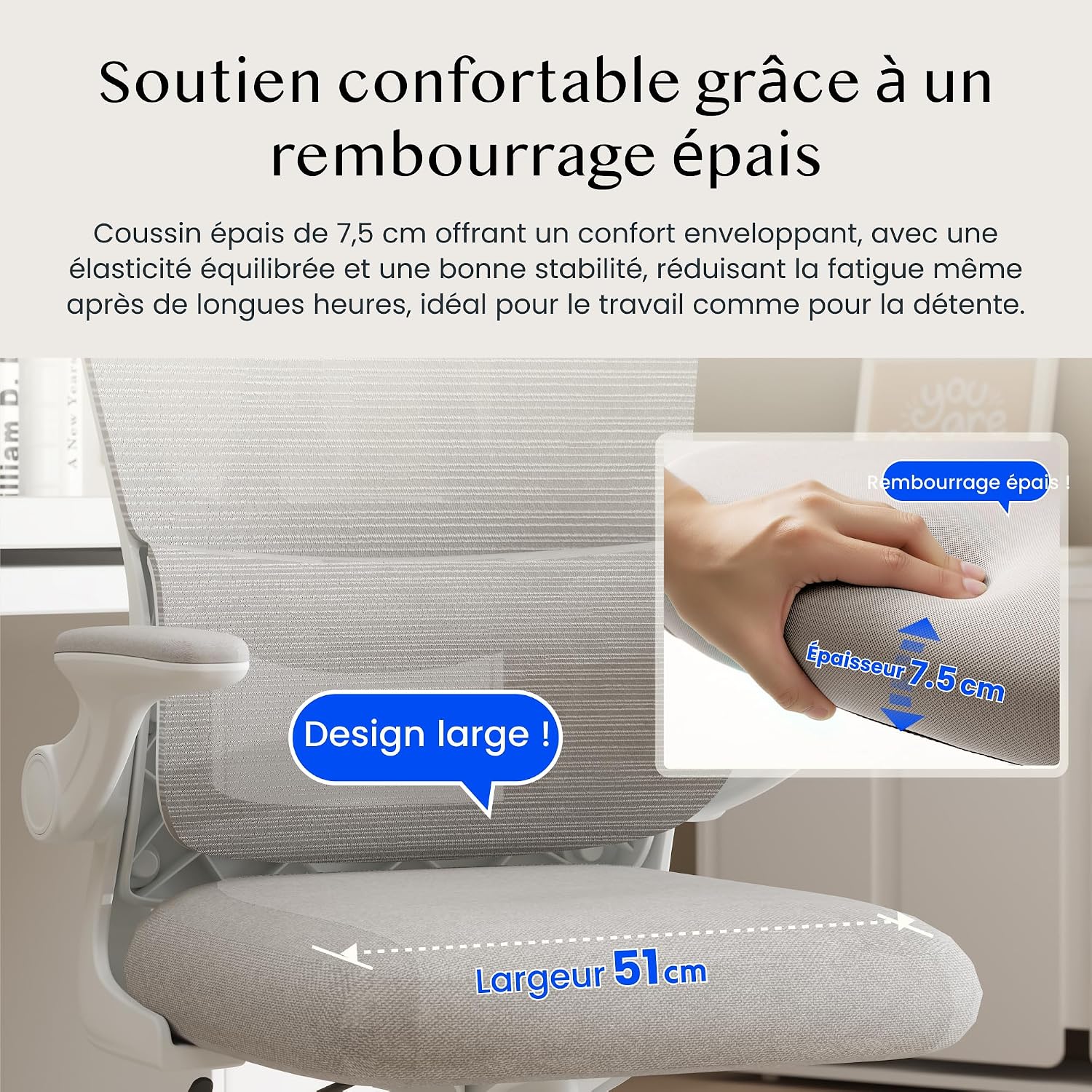 Thumbnail 4 de FLEXISPOT OC3 Lite Chaise de bureau ergonomique avec dossier en maille et soutien lombaire en C