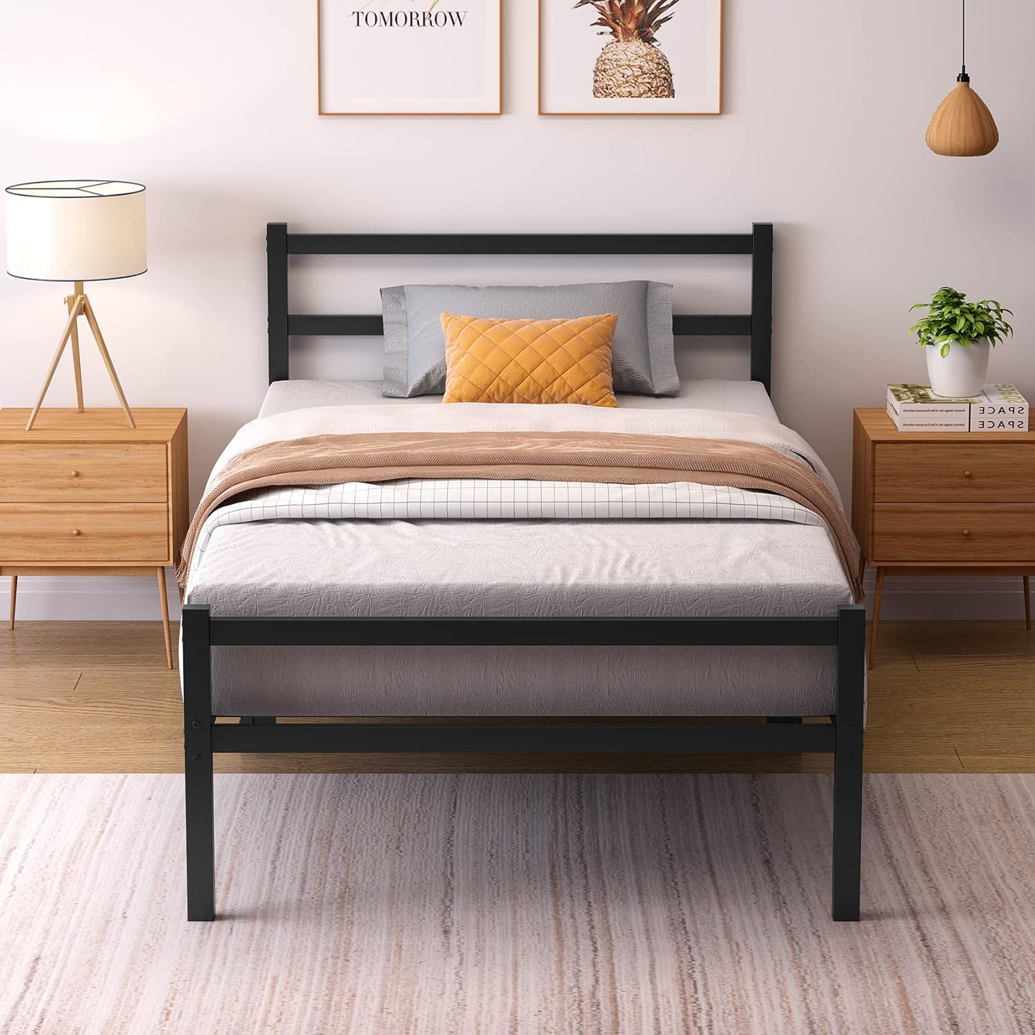 Thumbnail 6 de Yornoli 3ft Black Single Bed Frame with Headboard and Storage (Steel Slats, No Box Spring Needed)