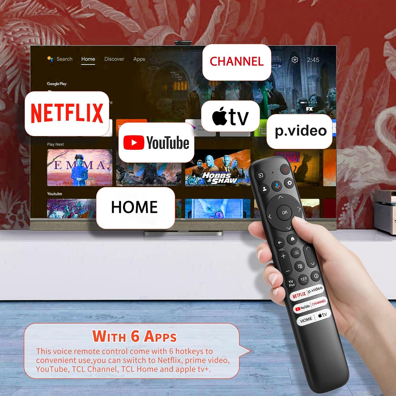 Detalle de Angrox RC813 Replacement Voice Remote for TCL Google TV, 6 App Shortcuts
