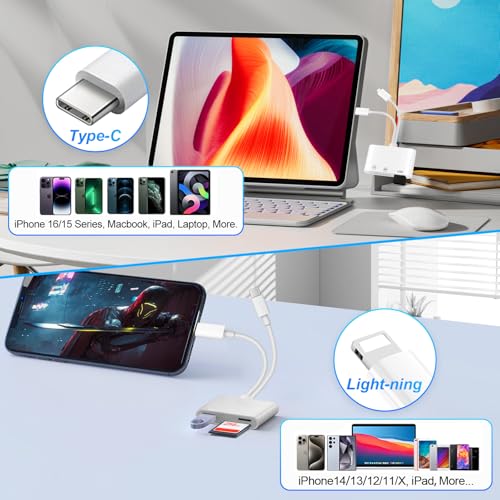 Detalle 2 de Lector de tarjetas SD 3 en 1 con Apple MFi de Ticenpe: Lightning y USB‑C para iPhone, iPad y más