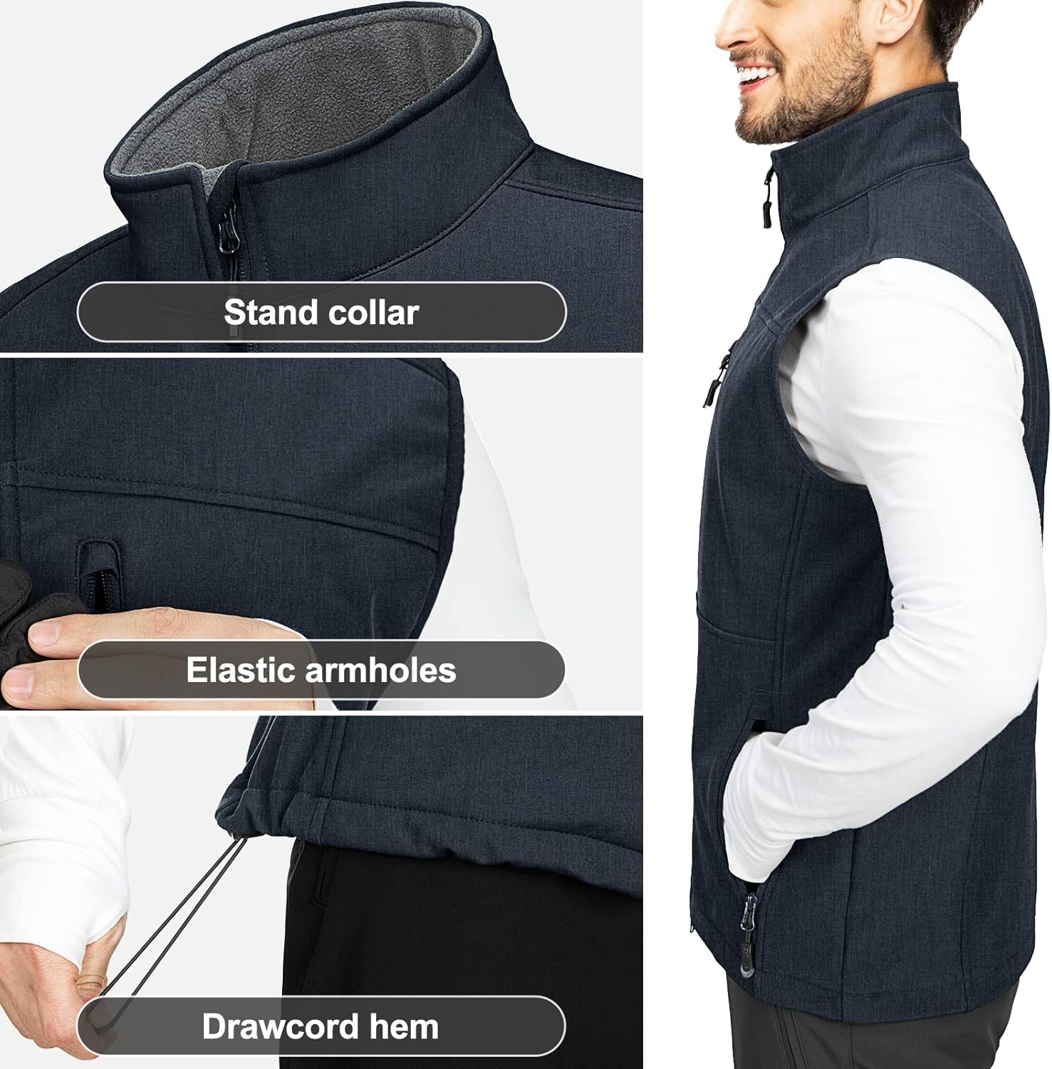 Thumbnail 5 de 33,000ft Men's Softshell Gilet: Windproof Fleece-Lined Utility Vest for Leisure, Golf and Travel