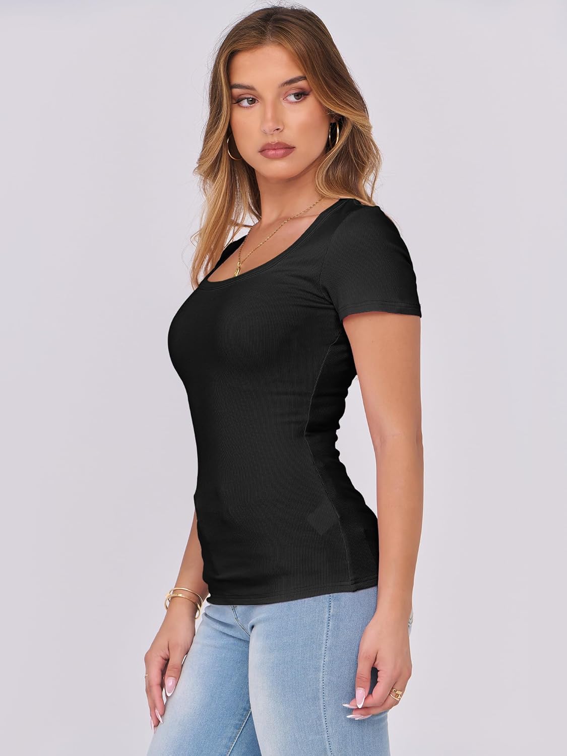 Thumbnail 4 de ANRABESS Scoop Neck Slim Tee XS–3XL