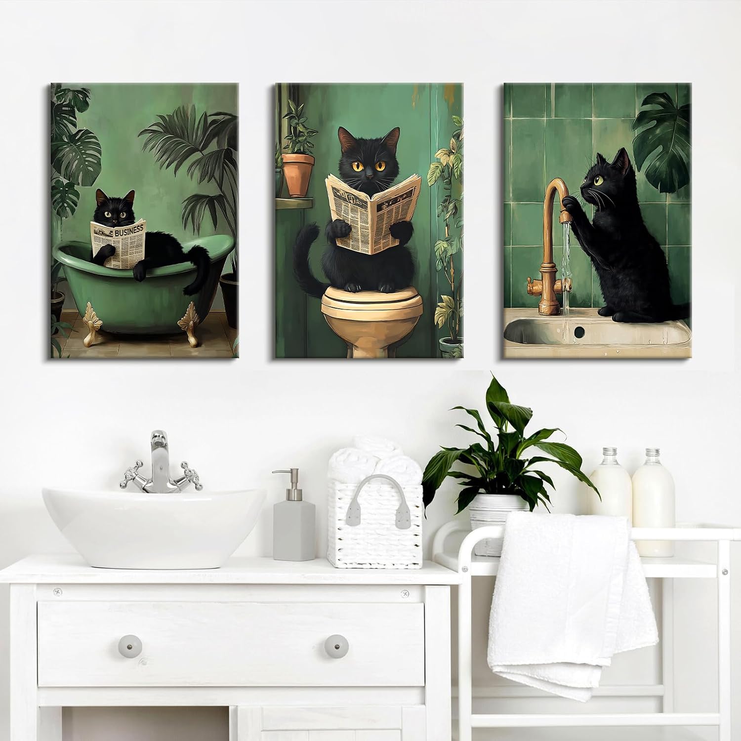 Detalle 2 de 3Pcs Katze Leinwandbilder Set 3er
