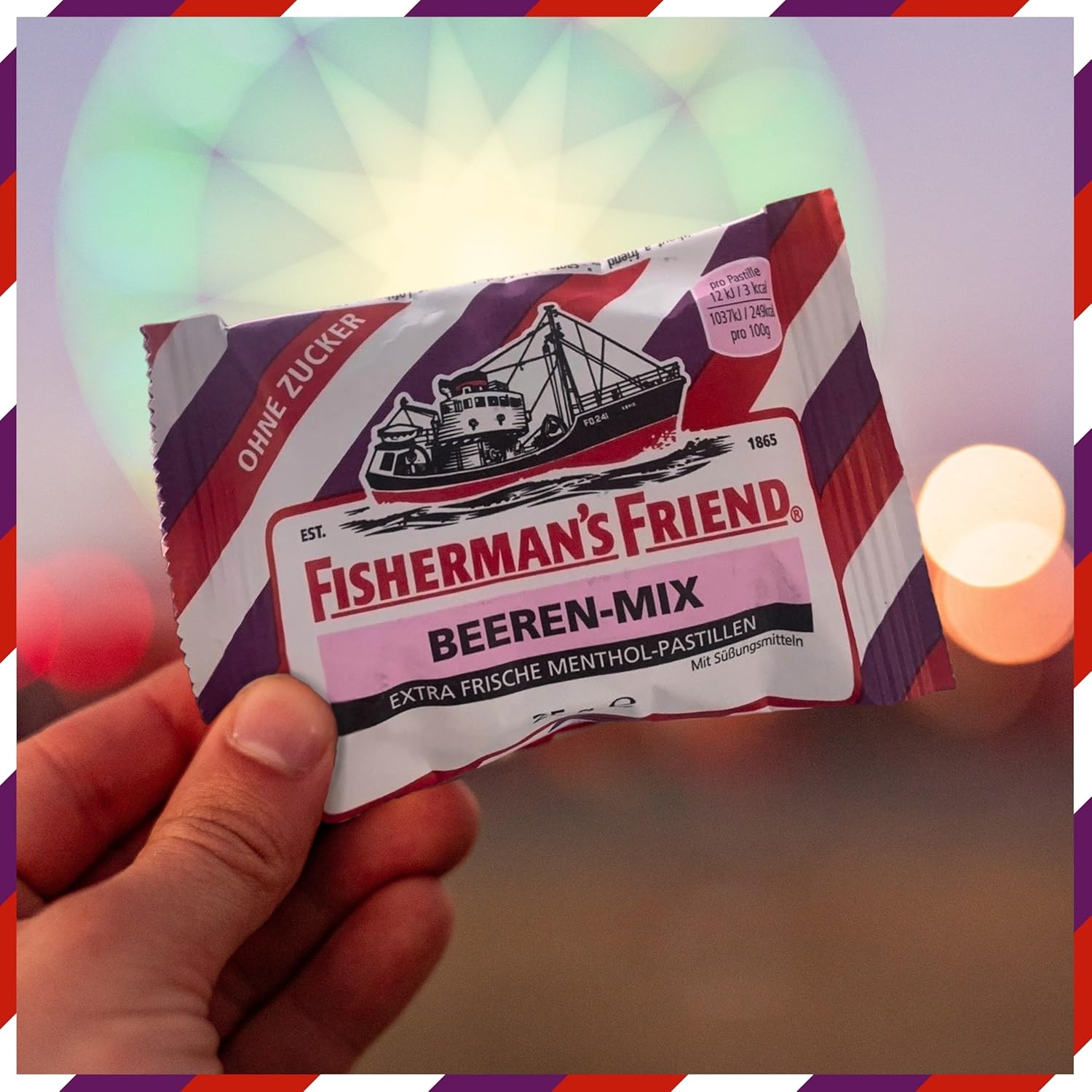 Detalle de Fisherman’s Friend Beeren Mix – 24er Vorratsbox, zuckerfrei, vegan, mit wild-fruchtigem Beerenmix