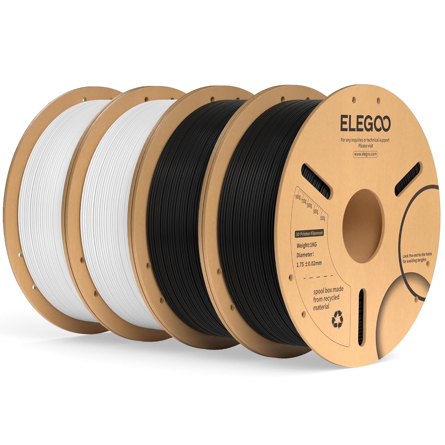 Detalle de ELEGOO PLA+ Filament 1.75mm Black & White 4KG — Tough PLA Plus for Functional Prints