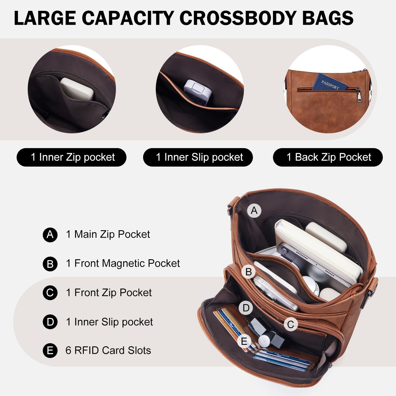 Detalle 2 de Roulens soft vegan leather crossbody bag with front wallet pocket and adjustable strap